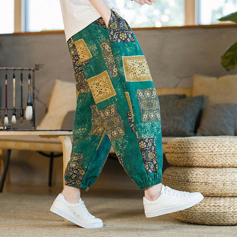 Buddha Stones Zomerse vierkante patchwork heren harembroek tot de enkels met Zakken - image 24