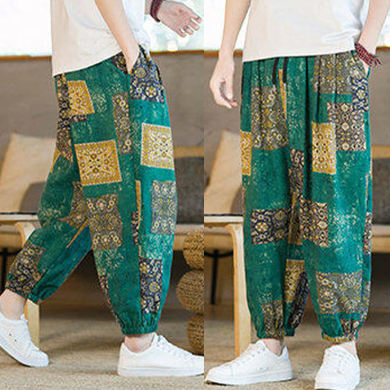 Buddha Stones Zomerse vierkante patchwork heren harembroek tot de enkels met Zakken - image 30