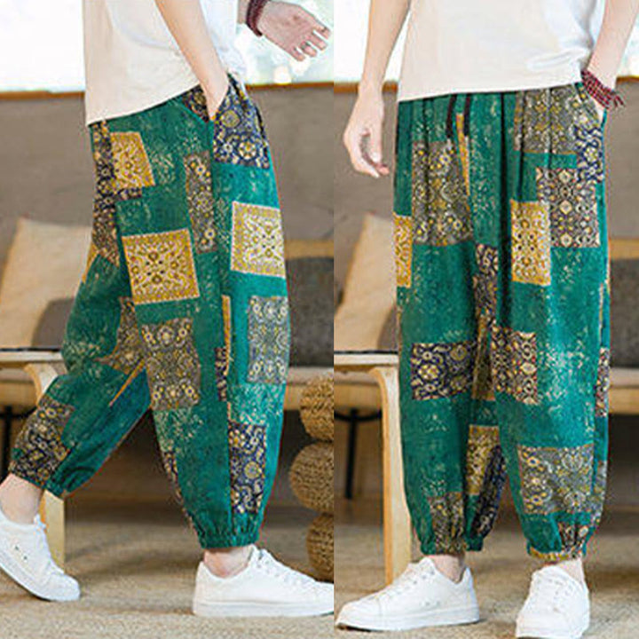 Buddha Stones Zomerse vierkante patchwork heren harembroek tot de enkels met Zakken - image 30