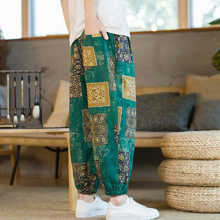 Buddha Stones Zomerse vierkante patchwork heren harembroek tot de enkels met Zakken - image 21