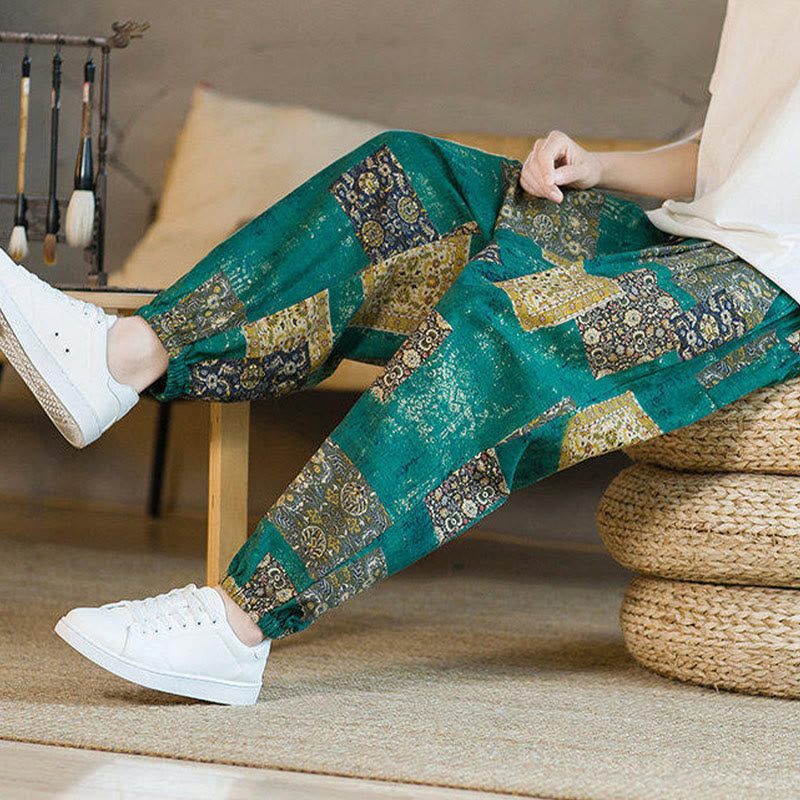 Buddha Stones Zomerse vierkante patchwork heren harembroek tot de enkels met Zakken - image 29
