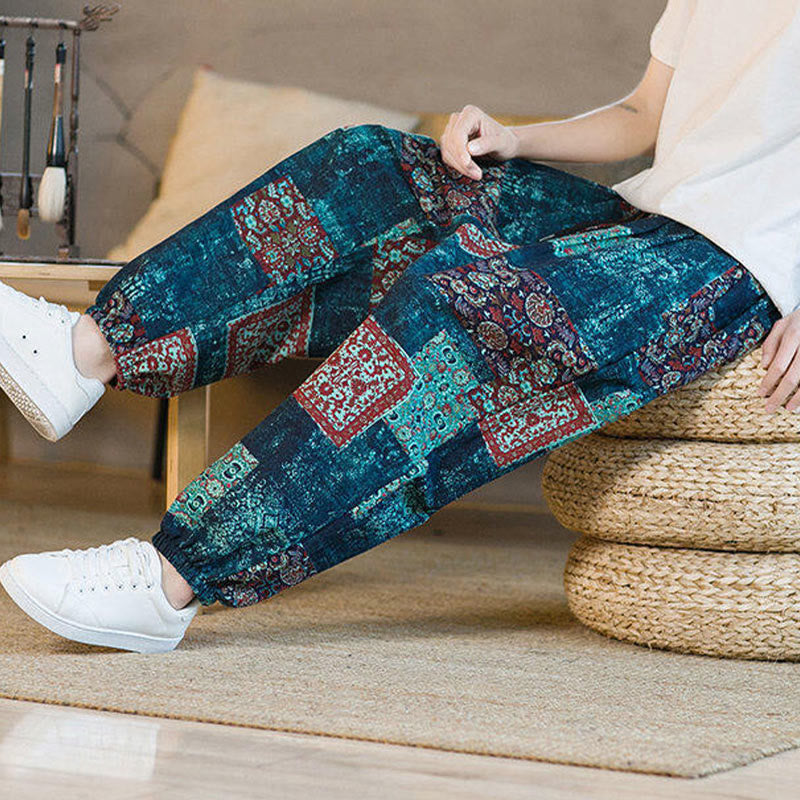 Buddha Stones Zomerse vierkante patchwork heren harembroek tot de enkels met Zakken - image 39
