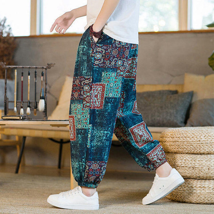 Buddha Stones Zomerse vierkante patchwork heren harembroek tot de enkels met Zakken - image 34