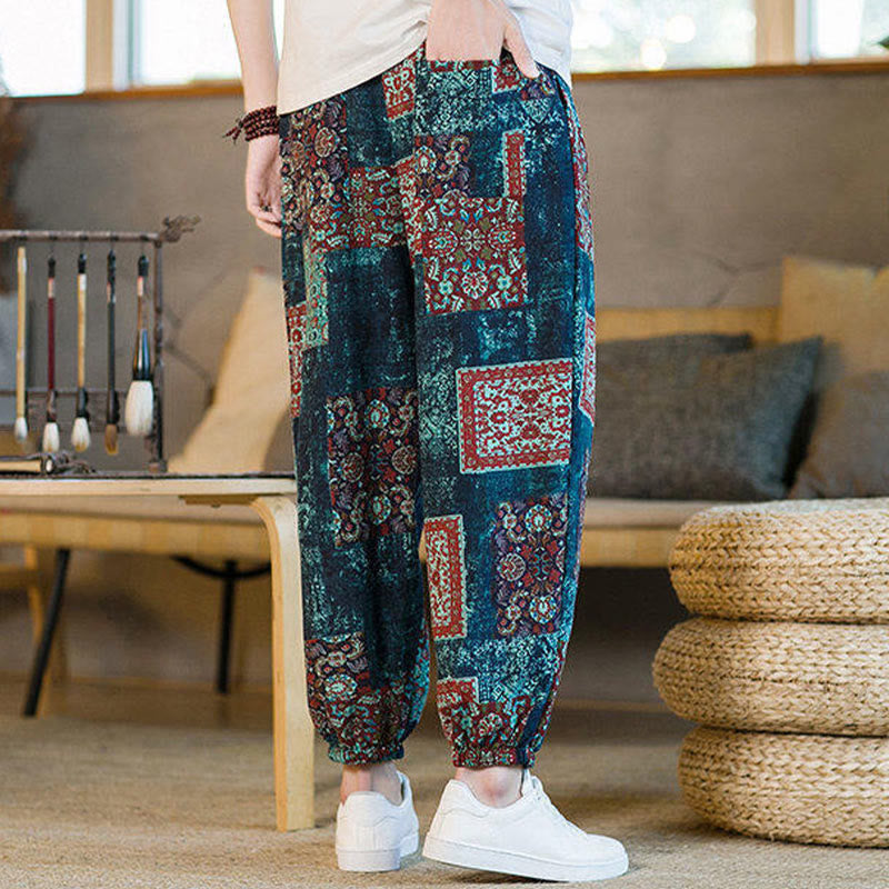 Buddha Stones Zomerse vierkante patchwork heren harembroek tot de enkels met Zakken - image 35