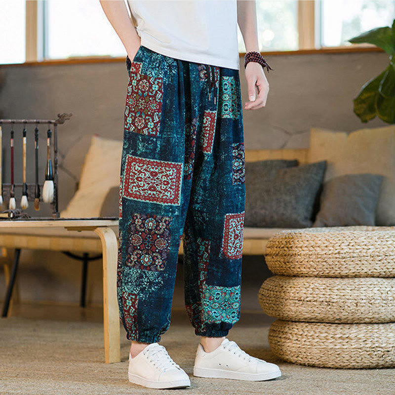 Buddha Stones Zomerse vierkante patchwork heren harembroek tot de enkels met Zakken - image 37