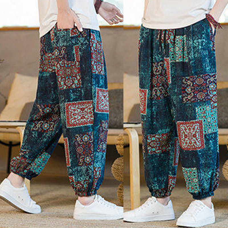 Buddha Stones Zomerse vierkante patchwork heren harembroek tot de enkels met Zakken - image 38