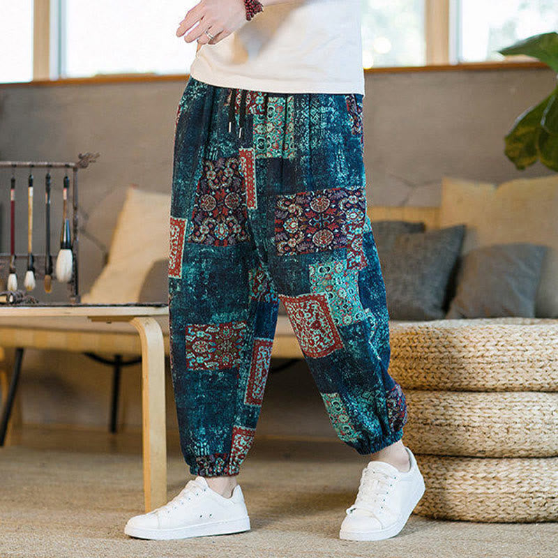 Buddha Stones Zomerse vierkante patchwork heren harembroek tot de enkels met Zakken - image 33