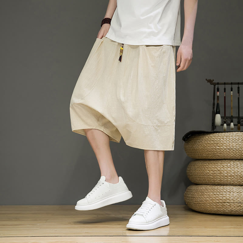 Buddha Stones Casual herencapri/harembroek van katoen en linnen met trekkoord en Zakken. - Linnen - US/UK/AU46, EU56 (5XL) - image 0