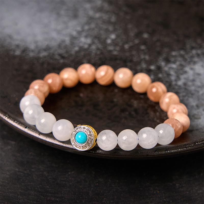 Buddha Stones Natuurlijke perzik maansteen aquamarijn kalmerende Armband - Perzikmaansteen (Polsomtrek: 14-16 cm) - image 0