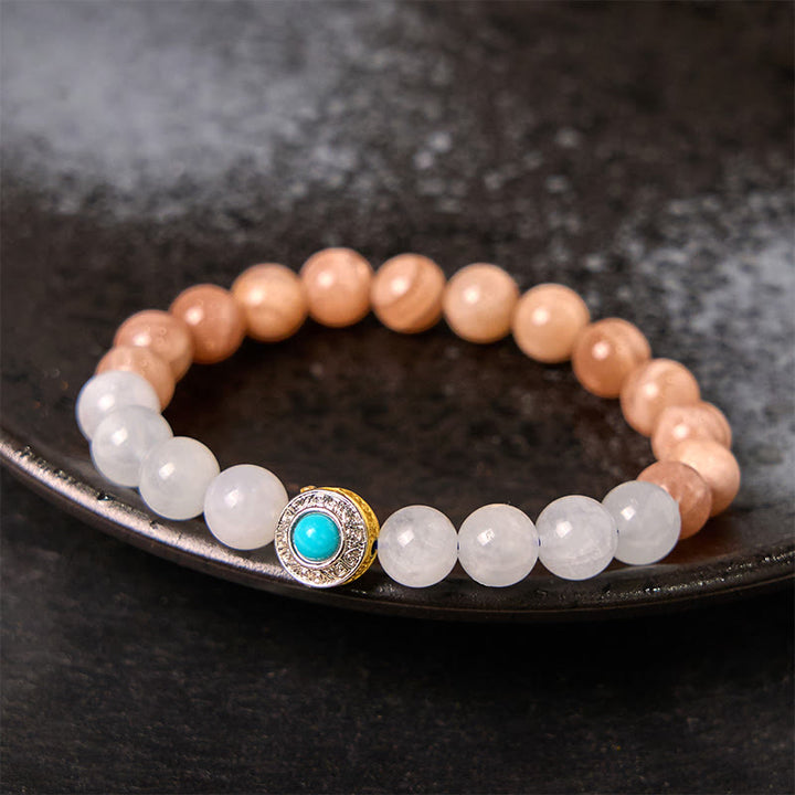 Buddha Stones Natuurlijke perzik maansteen aquamarijn kalmerende Armband - Perzikmaansteen (Polsomtrek: 14-16 cm) - image 0