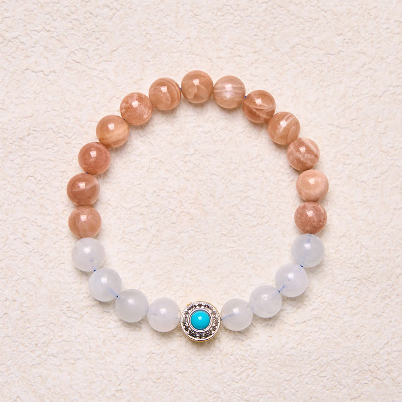 Buddha Stones Natuurlijke perzik maansteen aquamarijn kalmerende Armband - image 4