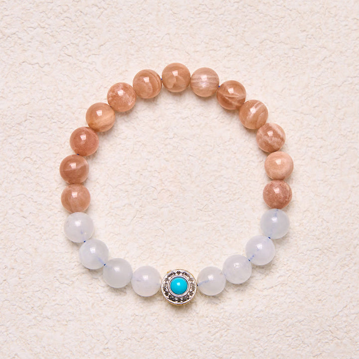 Buddha Stones Natuurlijke perzik maansteen aquamarijn kalmerende Armband - image 4