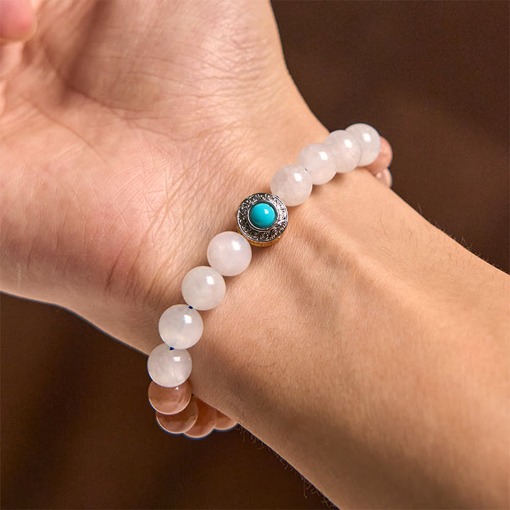 Buddha Stones Natuurlijke perzik maansteen aquamarijn kalmerende Armband - image 8