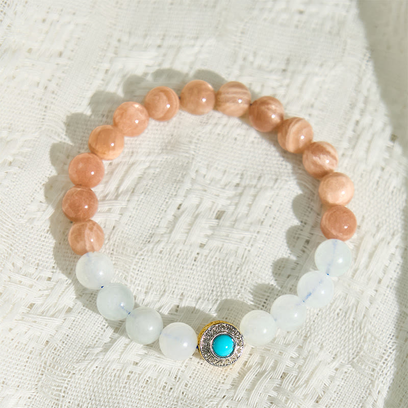 Buddha Stones Natuurlijke perzik maansteen aquamarijn kalmerende Armband - image 3