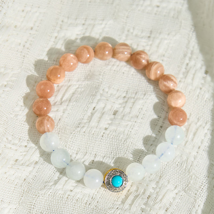 Buddha Stones Natuurlijke perzik maansteen aquamarijn kalmerende Armband - image 3