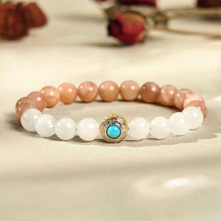 Buddha Stones Natuurlijke perzik maansteen aquamarijn kalmerende Armband - image 2