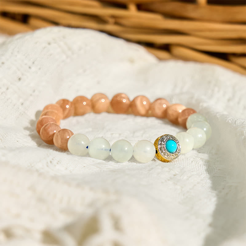 Buddha Stones Natuurlijke perzik maansteen aquamarijn kalmerende Armband - image 1