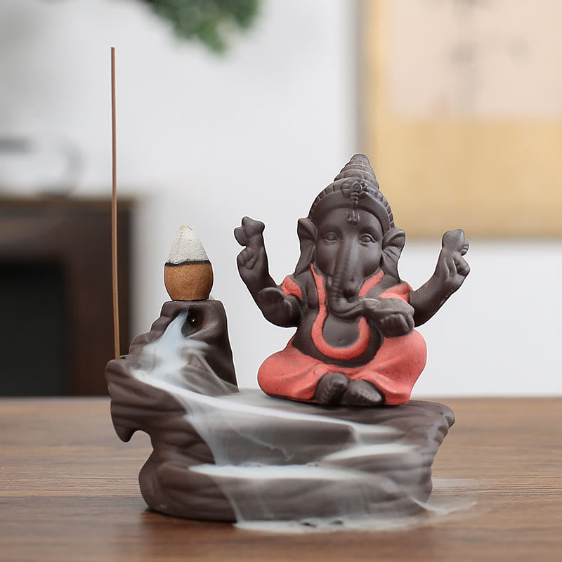 Buddha Stones Ganesh Olifant Paarse Klei Terugstroom Rookfontein Bescherming Stok Wierook - Oranje 10,1*11 cm - image 1