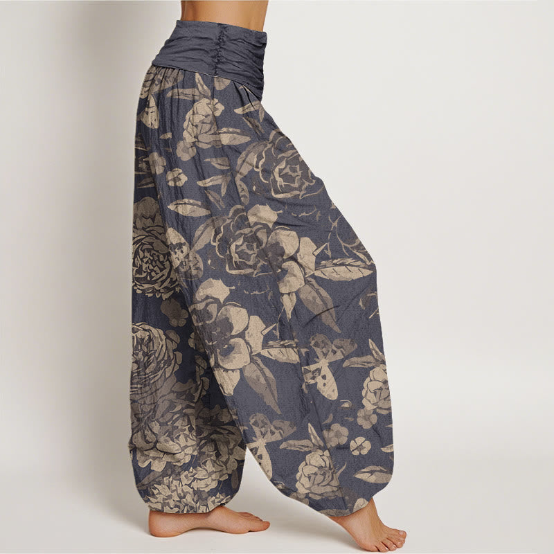 Buddha Stones Katoenen casual harembroek met pioenrozenprint en elastische Taille voor dames - image 1