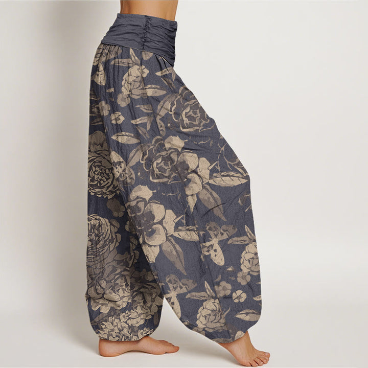 Buddha Stones Katoenen casual harembroek met pioenrozenprint en elastische Taille voor dames - image 1