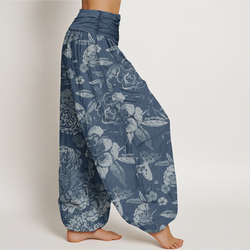 Buddha Stones Katoenen casual harembroek met pioenrozenprint en elastische Taille voor dames - image 8