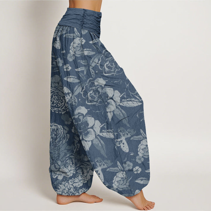 Buddha Stones Katoenen casual harembroek met pioenrozenprint en elastische Taille voor dames - image 8