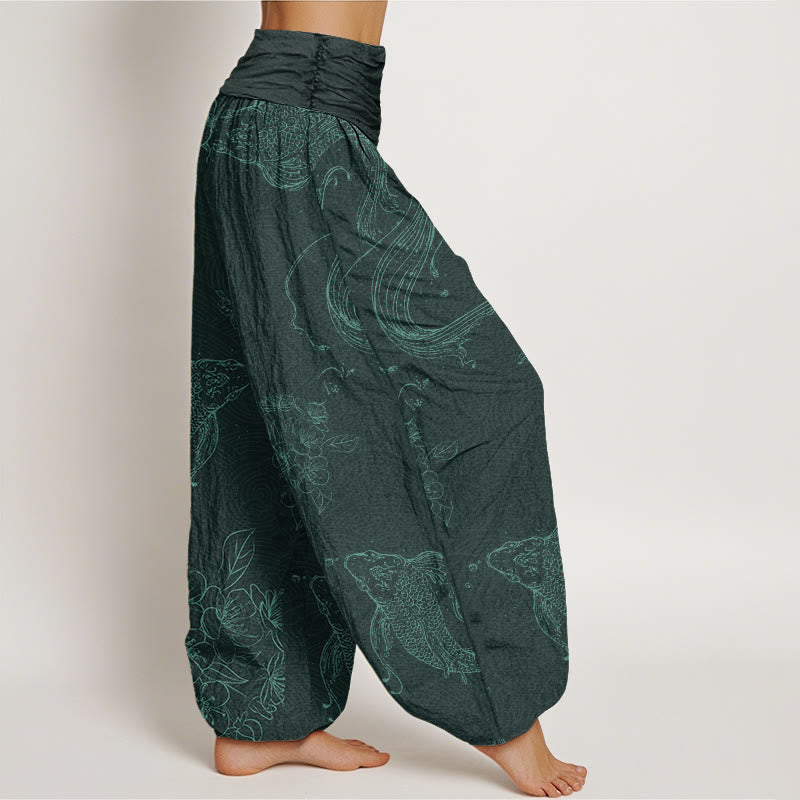 Buddha Stones Dames harembroek met elastische Taille en koi-vis bloemenpatroon - image 6