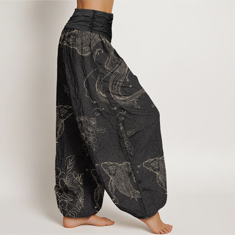 Buddha Stones Dames harembroek met elastische Taille en koi-vis bloemenpatroon - image 1