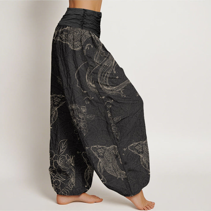 Buddha Stones Dames harembroek met elastische Taille en koi-vis bloemenpatroon - image 1