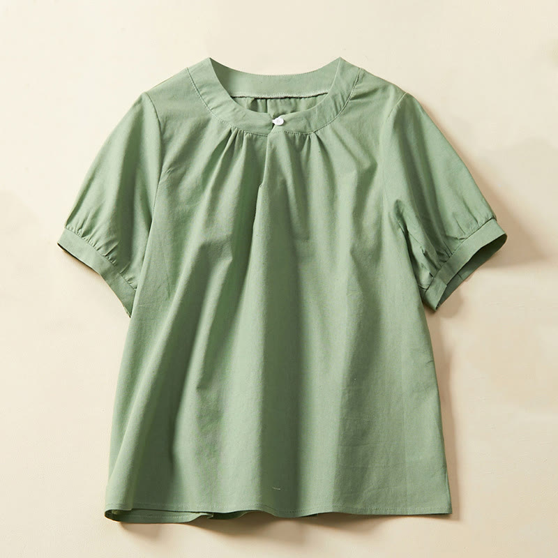 Buddha Stones Casual effen dames T-shirt met Korte mouw en knoopsluiting, gemaakt van katoen en linnen. - Middelzeegroen - US14, UK/AU18, EU46 (2XL) - image 0