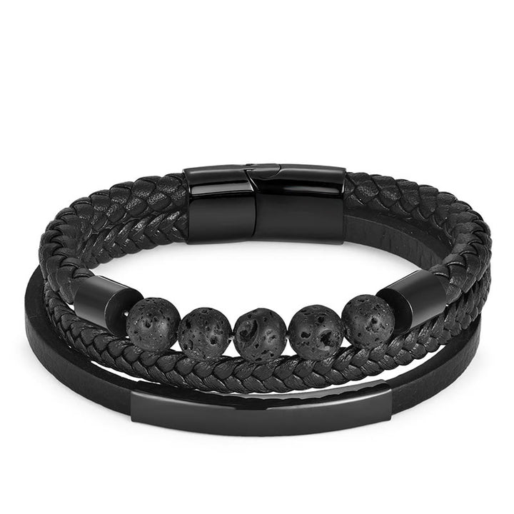 Buddha Stones Leren Armband met gesp van titaniumstaal en lavasteen. - image 3