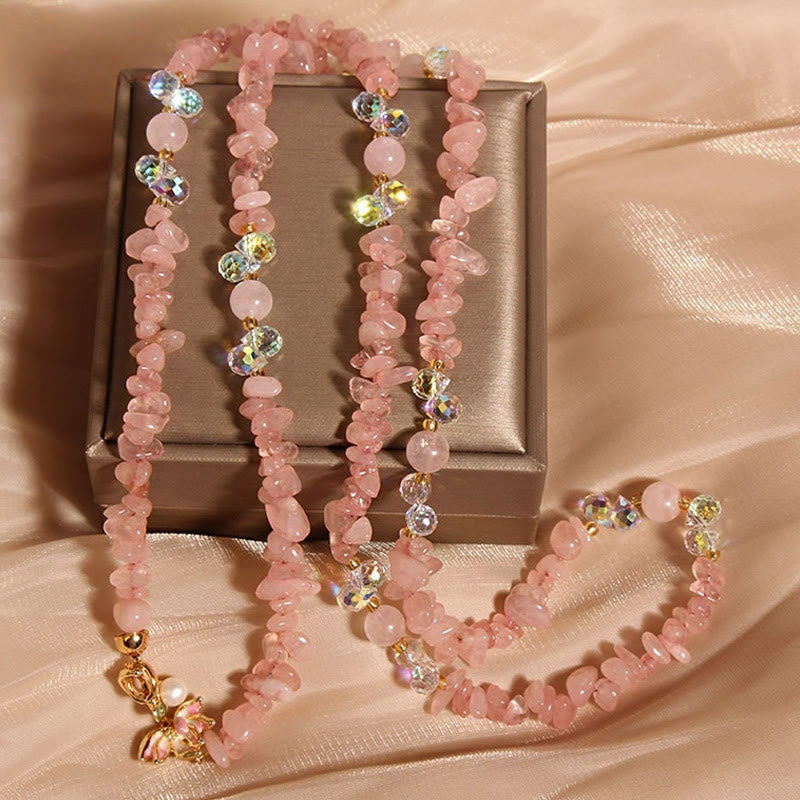 Buddha Stones Vlinderbloem Amethist Aardbeikwarts Balans Ketting - Roze kristal - image 8