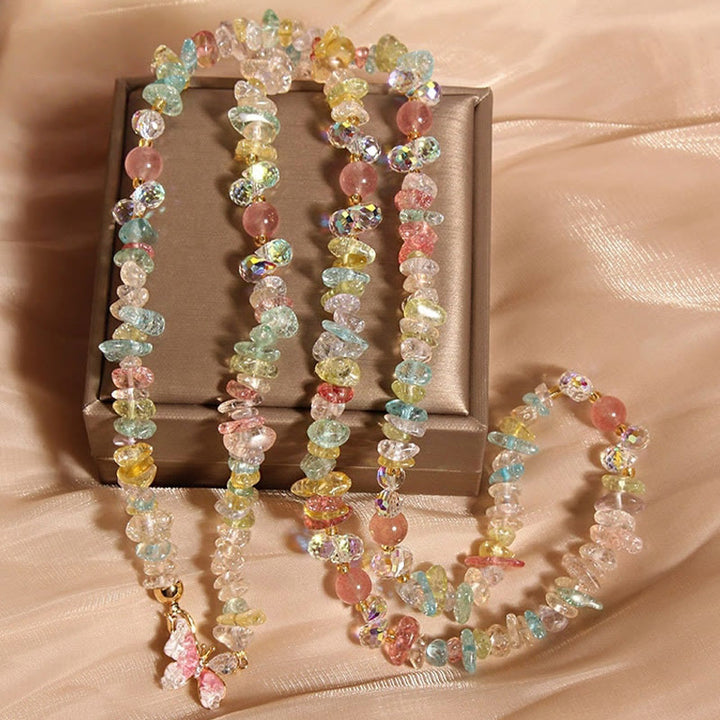 Buddha Stones Vlinderbloem Amethist Aardbeikwarts Balans Ketting - Gekleurd kristal met vlinder - image 13
