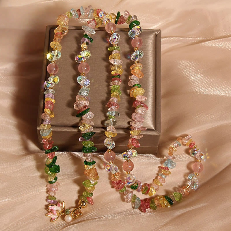 Buddha Stones Vlinderbloem Amethist Aardbeikwarts Balans Ketting - Gekleurd kristal met bloem - image 10