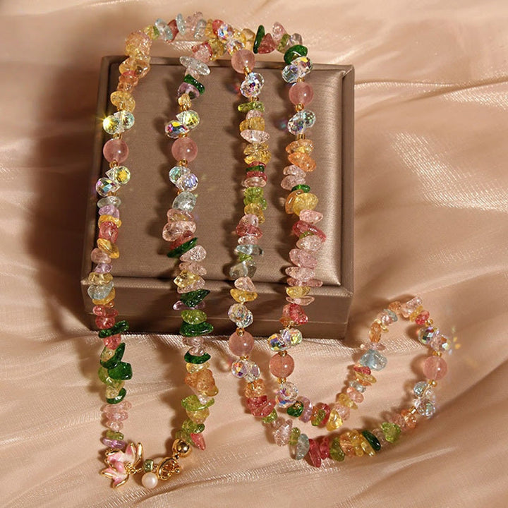 Buddha Stones Vlinderbloem Amethist Aardbeikwarts Balans Ketting - Gekleurd kristal met bloem - image 10