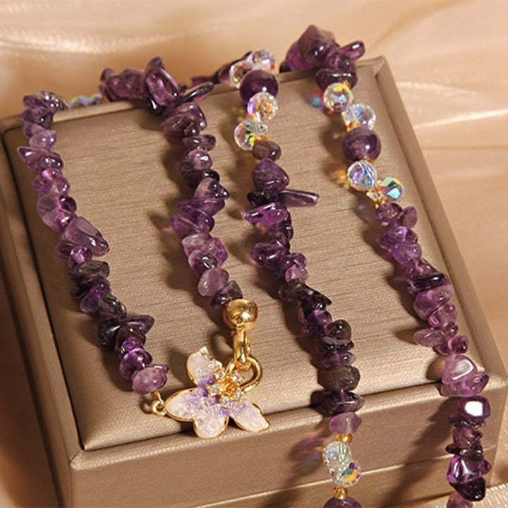 Buddha Stones Vlinderbloem Amethist Aardbeikwarts Balans Ketting - image 2