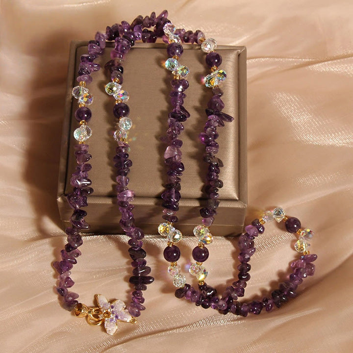 Buddha Stones Vlinderbloem Amethist Aardbeikwarts Balans Ketting - Amethist - image 0