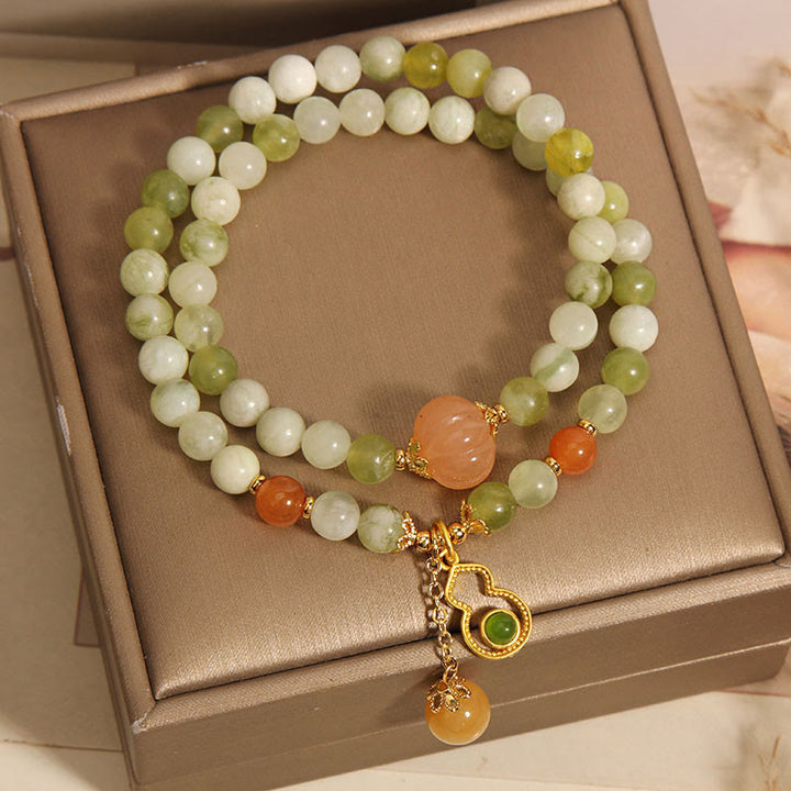 Buddha Stones Dubbele wikkeling van kalebas, pompoen, groene druif, serpentijn en jade Armband - image 3