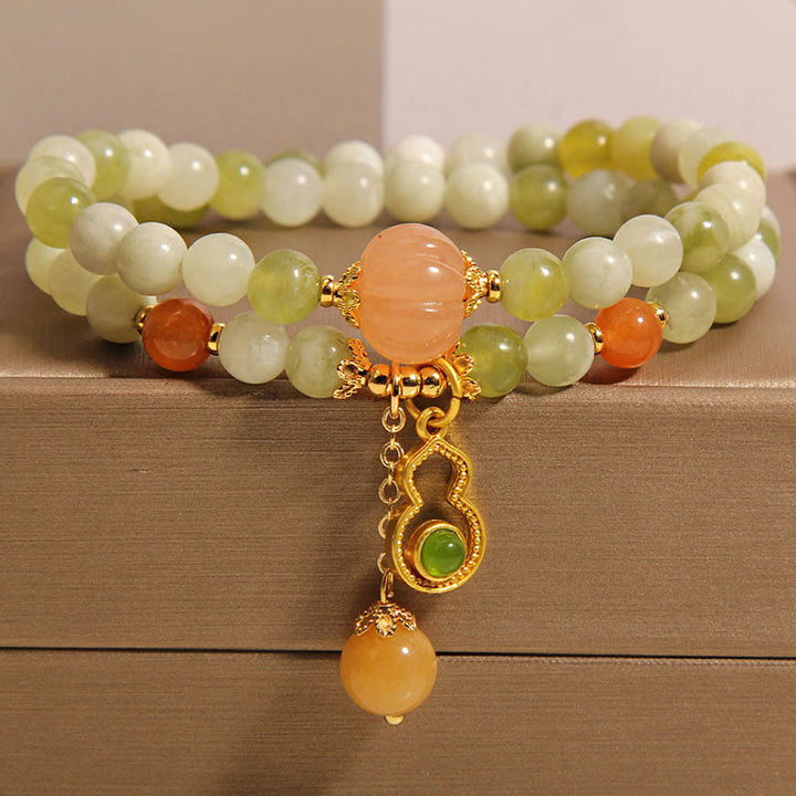 Buddha Stones Dubbele wikkeling van kalebas, pompoen, groene druif, serpentijn en jade Armband - Groene druivenkleurige serpentijnjade (Polsomtrek: 17 cm) - image 0