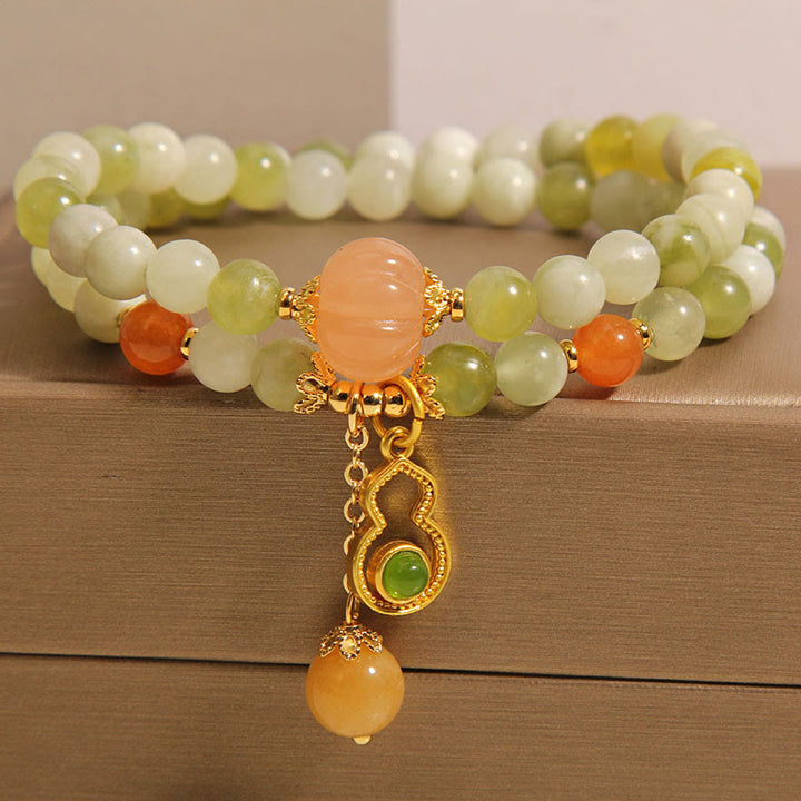 Buddha Stones Dubbele wikkeling van kalebas, pompoen, groene druif, serpentijn en jade Armband - image 2