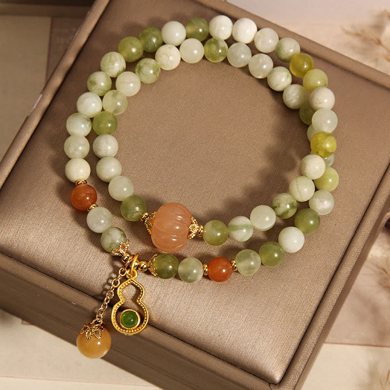 Buddha Stones Dubbele wikkeling van kalebas, pompoen, groene druif, serpentijn en jade Armband - image 7