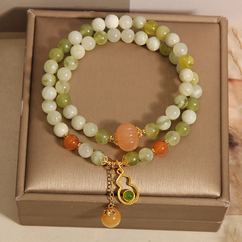Buddha Stones Dubbele wikkeling van kalebas, pompoen, groene druif, serpentijn en jade Armband - image 4