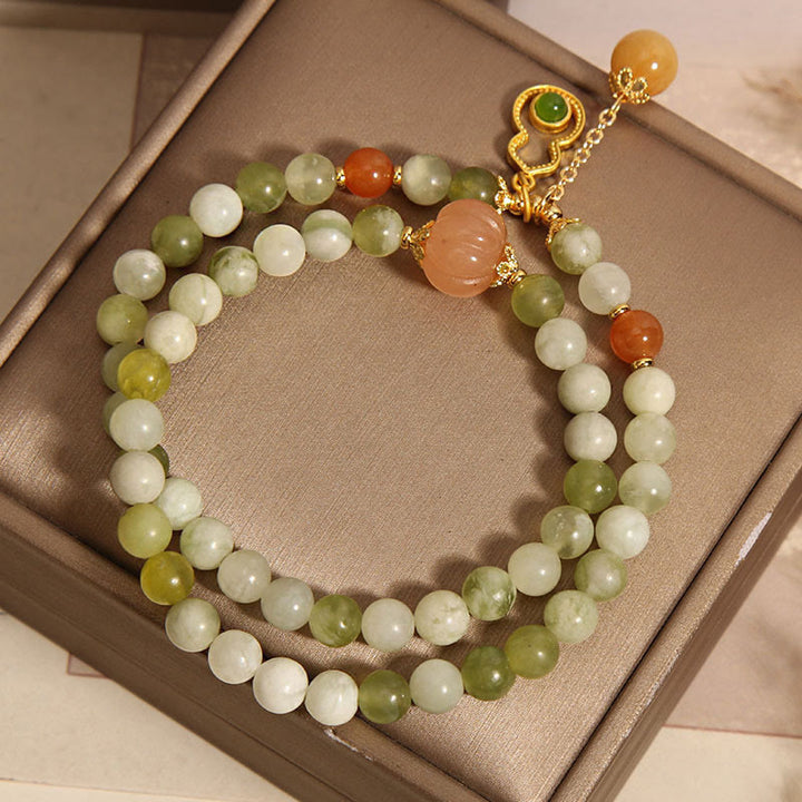 Buddha Stones Dubbele wikkeling van kalebas, pompoen, groene druif, serpentijn en jade Armband - image 6