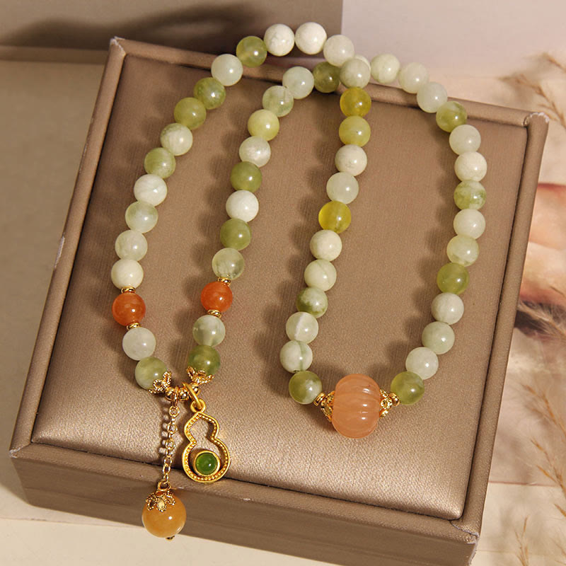 Buddha Stones Dubbele wikkeling van kalebas, pompoen, groene druif, serpentijn en jade Armband - image 8