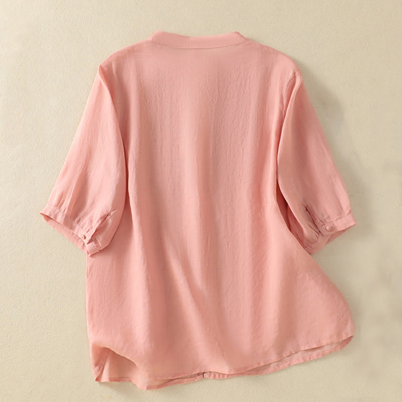 Buddha Stones Dames katoenen shirt met korte Mouwlengte en rozenborduursel, knoopsluiting - image 12