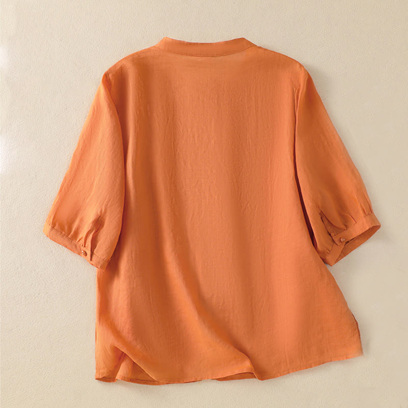 Buddha Stones Dames katoenen shirt met korte Mouwlengte en rozenborduursel, knoopsluiting - image 24