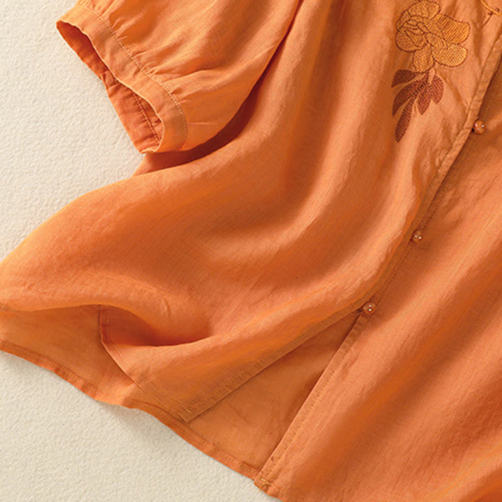 Buddha Stones Dames katoenen shirt met korte Mouwlengte en rozenborduursel, knoopsluiting - image 31