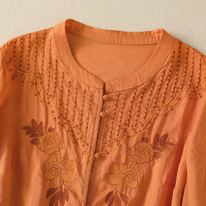 Buddha Stones Dames katoenen shirt met korte Mouwlengte en rozenborduursel, knoopsluiting - image 27