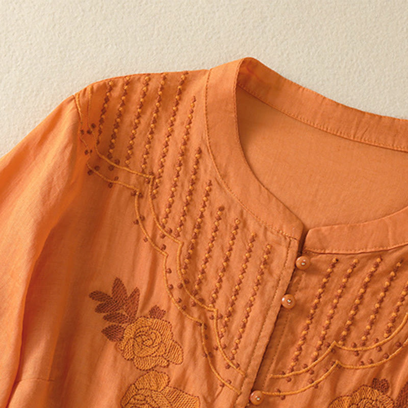 Buddha Stones Dames katoenen shirt met korte Mouwlengte en rozenborduursel, knoopsluiting - image 26