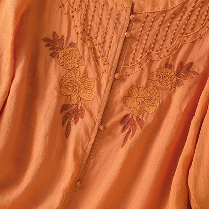 Buddha Stones Dames katoenen shirt met korte Mouwlengte en rozenborduursel, knoopsluiting - image 32